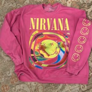 Nirvana Smiley Face Oversized Sweatshirt Pink S/M